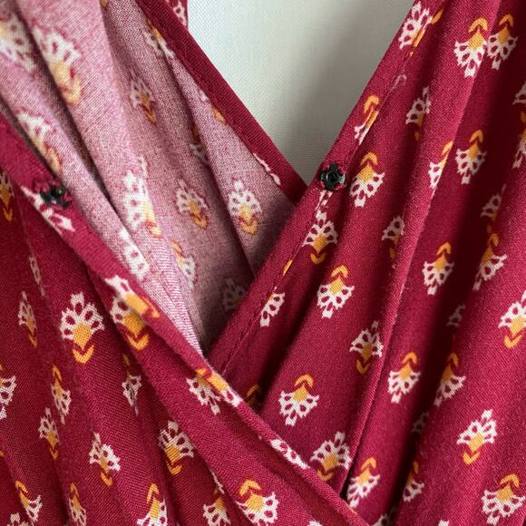Xhilaration Floral Faux Wrap Maxi Dress Women Size S Red Cottagecore Ruffle Boho - Picture 8 of 11